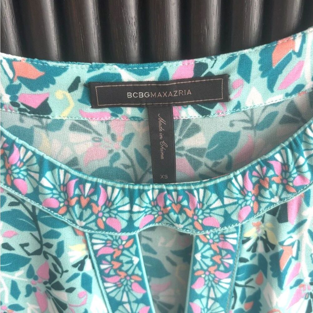 BCBGMAXAZRIA Avila Aqua Combo Floral Tunic Dress XS - Picture 2 of 5